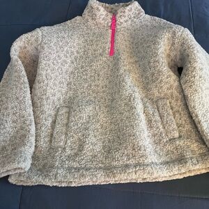 GAP Cream Kids Sherpa Pullover with Pink Zipper